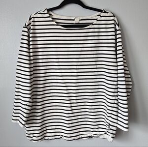 H&M 100% Cotton Black White Striped Long Sleeve Top Crew Neck Size Large